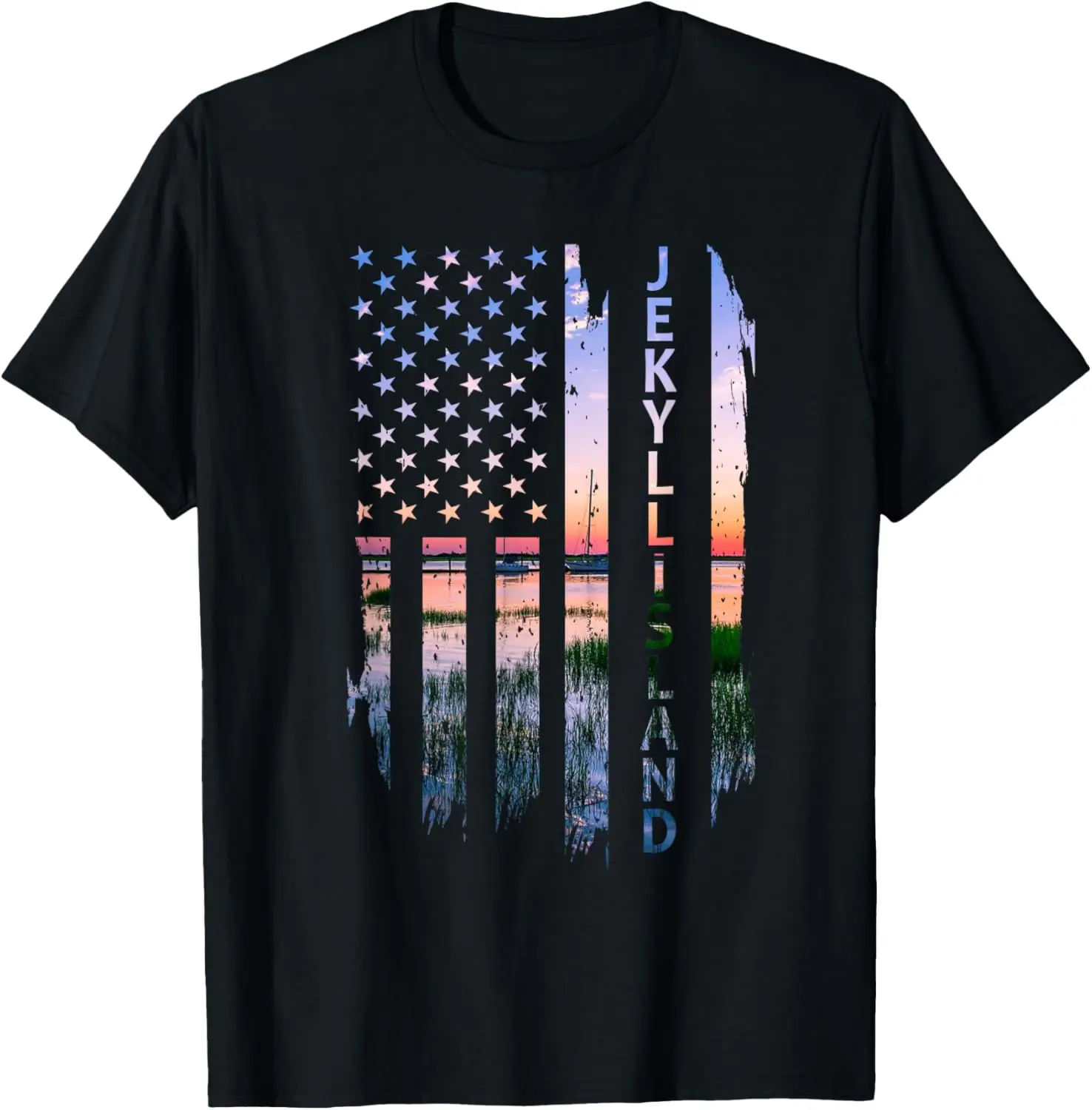 Jekyll остров Джорджия летняя футболка С закатом американский флаг патриотическая