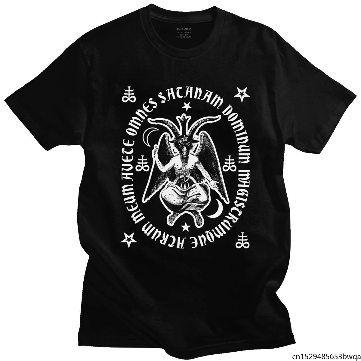 

Hail Satan Occult Baphomet Tshirt Men O-neck Short Sleeve Satanic Demon Devil T-shirts Soft Gothic Tee Streetwear T Shirt