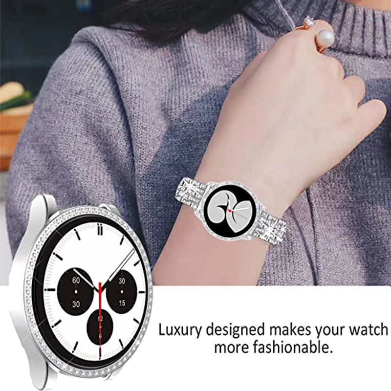 Galaxy Watch4 Strap for Samsung Galaxy Watch 4 5 40mm 44mm Band + Case Woman Stainless Steel Diamond Bracelet and Cover