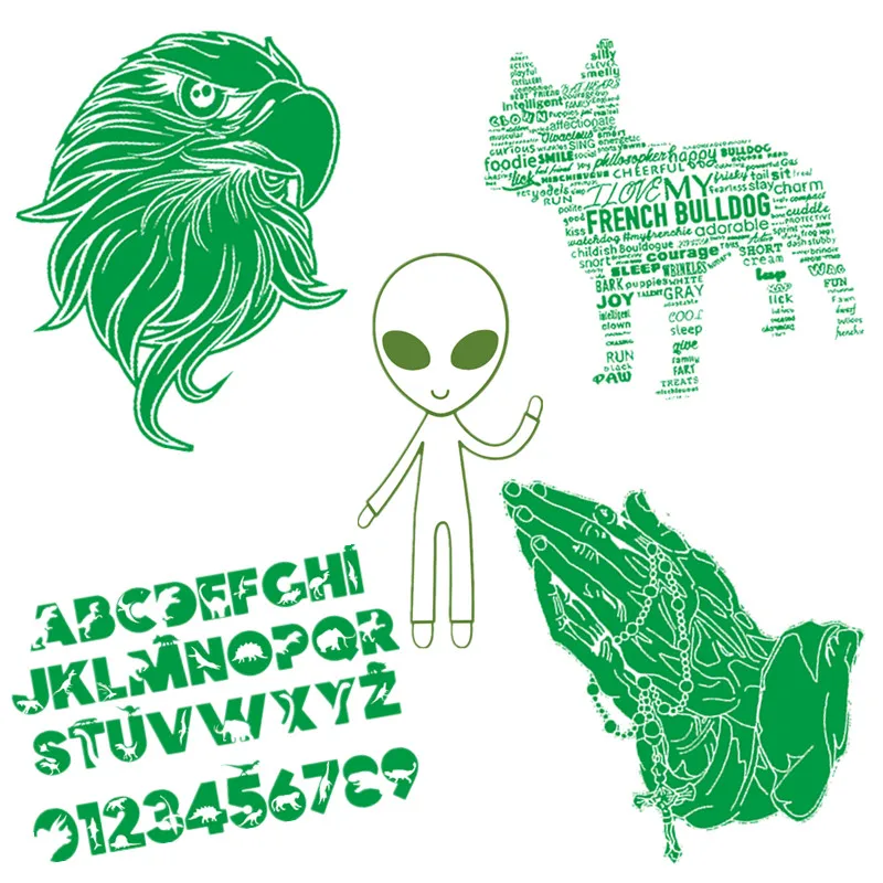 

T shirt Women Men Clothing PVC Stickers Letters Alien Heat Transfer Printing Home Ironing DIY Deal with it Glow In the Dark