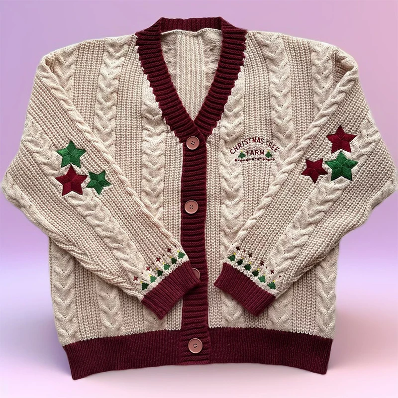 Осенне-зимний вязаный кардиган с рождественской елкой женский повседневный