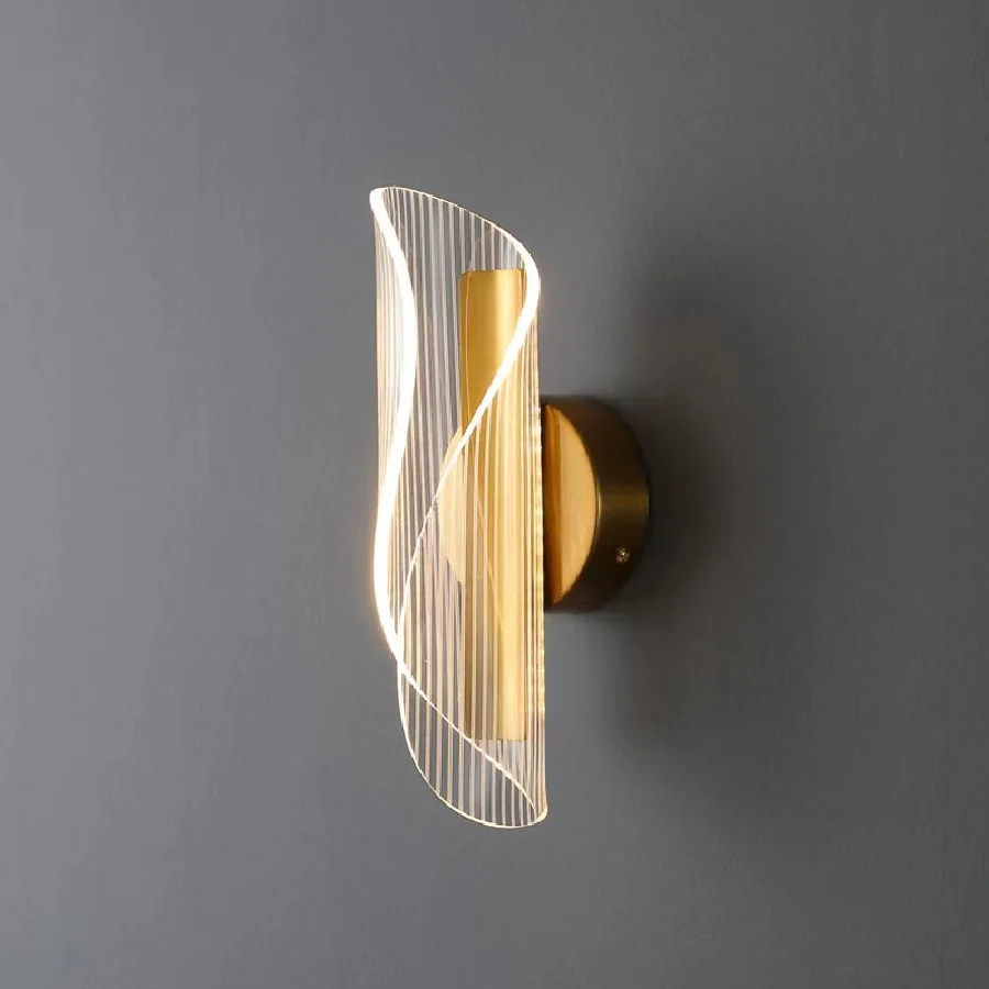 

Postmodern Gold Wall Lamp Copper Indoor Decor Sconce Acrylic Stair Lamp For Living Room Bedroom Corridor Aisle Wave Wall Light