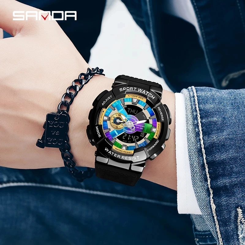 

Sanda Men Military Sport Dual Display Electronic Watch Fashion 50m Waterproof Shock Top Luxury Clock Digital Wristwatch 9004