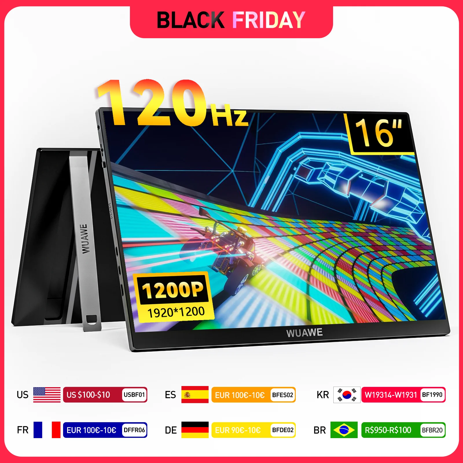 WUAWE 16 &quot120 Гц игровой портативный монитор для ноутбука 16-дюймовый 1200P ПК дисплей IPS