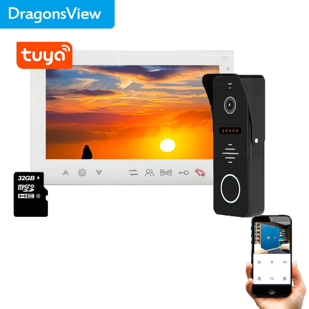 Продажа Видеодомофон Dragonsview Tuya беспроводной с электронным замком, дверной видеозвонок с Wi-Fi и RFID-паролем для умного дома