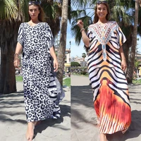 9 coloes leopard print women beach dress bathing suit cover up summer tunic for woman beachwear robe de plage kaftan