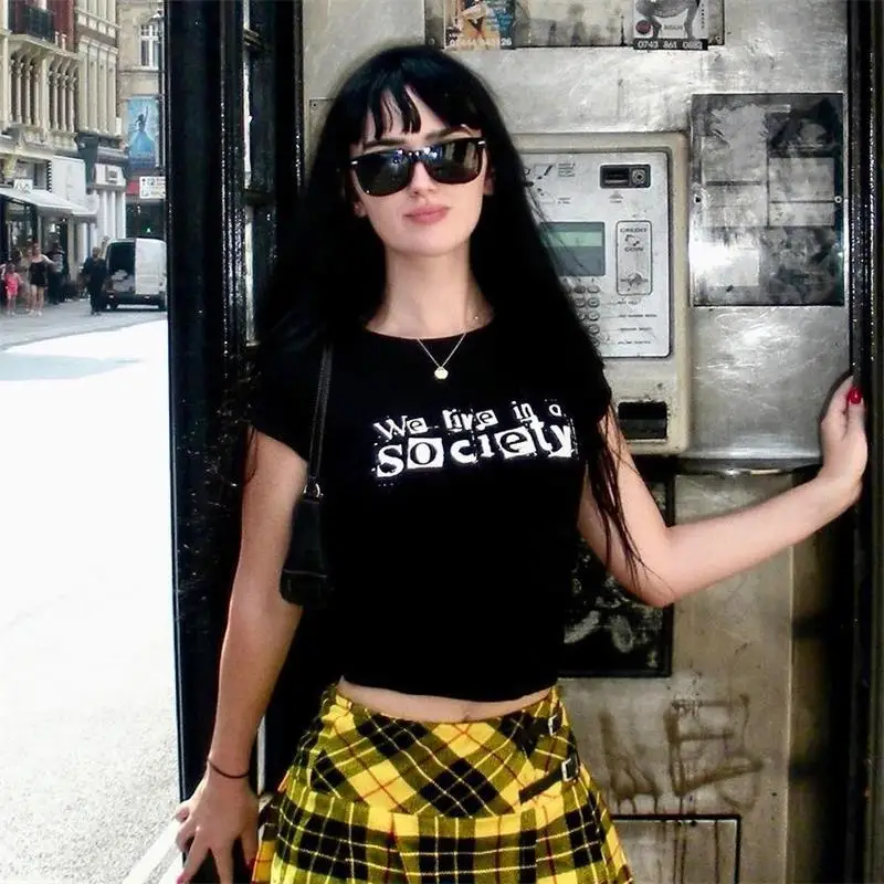 

Harajuku Kawaii Crop Top Shirt Women T-shirt Y2k Clothes Tshirt Clothing goth smiley letter baby Tee Aesthetic tshirt vintage