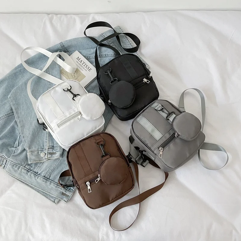 

Female Small Square Bag Korean Version Shoulder Bag with Mini Round Purse Pendant Women Bag Casual Crossbody Bags 2pcs Composite