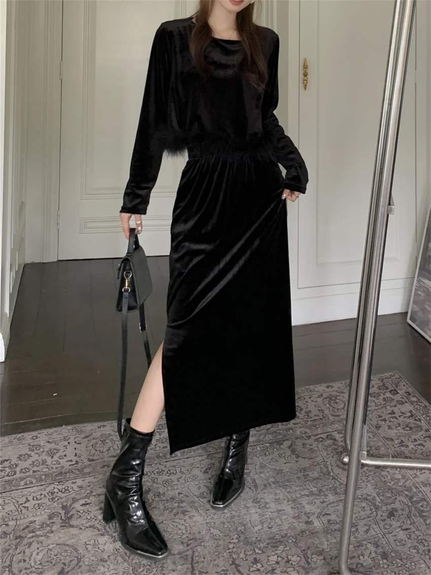 Женские офисные костюмы PLAMTEE черного цвета женские шикарные бархатные