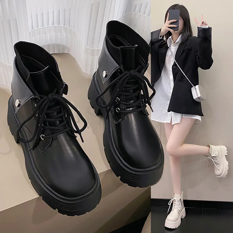 Ботинки женские новинка 2024 осенняя обувь на шнуровке сабо зимняя платформе Челси