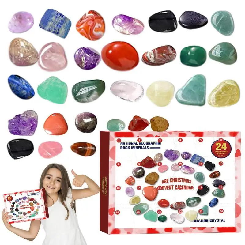 

Календарь с изображением минералов 2022, 24 дня, календарь с обратным отсчетом на Рождество, рождественские драгоценные камни, сюрпризы, подар...