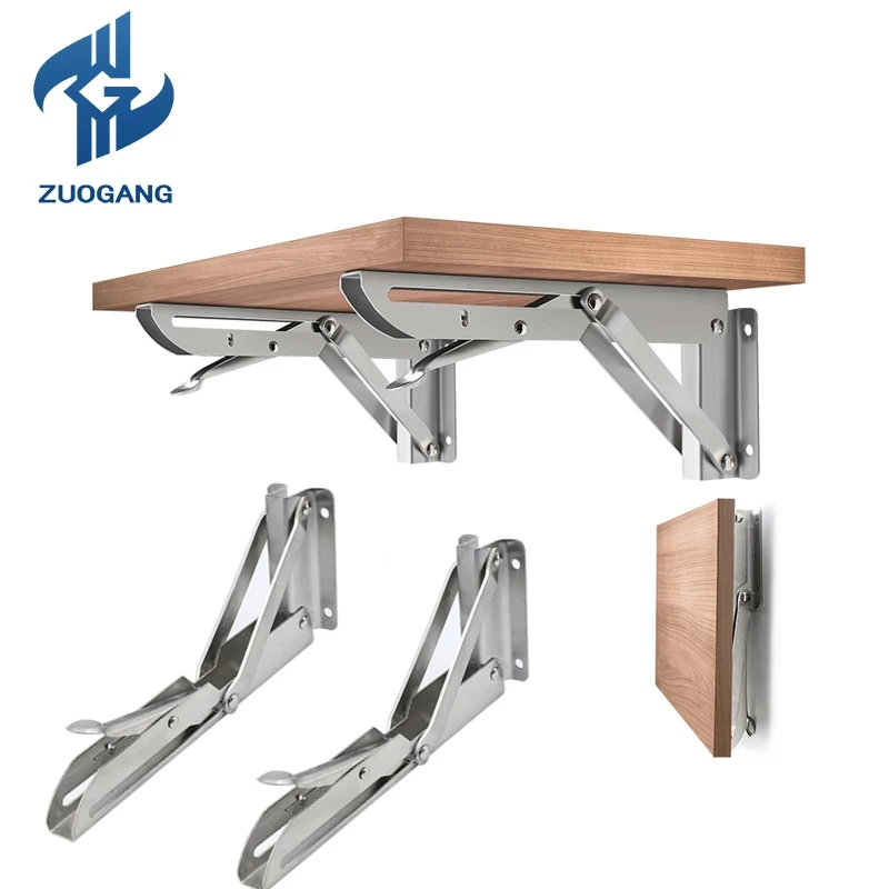 2pcs Folding Shelf Bracket Heavy Duty Stainless Steel Collapsible Shelf Bracket Hardwared for Table Work RV