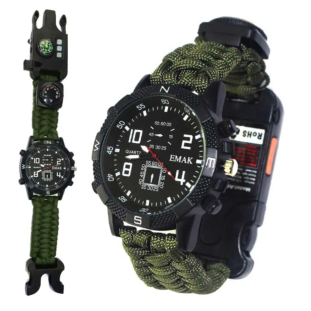 

Survival Watch Camping Outdoor Tools Hiking Equipment Alloy Structure Shockproof Fine Workmanship Sturdy Shell Emergency Gadget