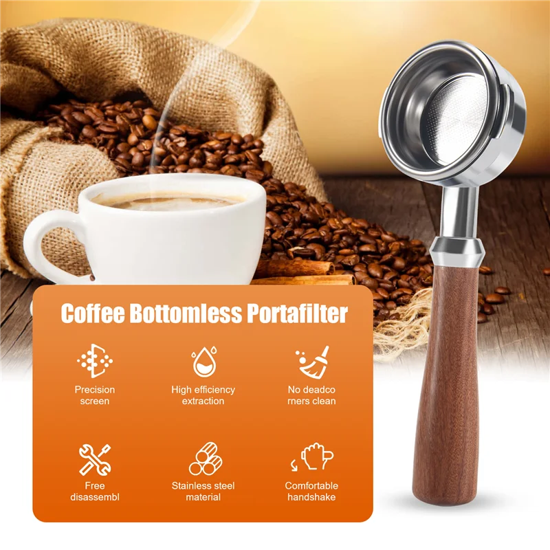 Фото ABXF-Coffee бездонный портафильтр кофемашина с деревянной ручкой фильтр аксессуары для кофе для Welhome KD-310/KD-510 K888 №2