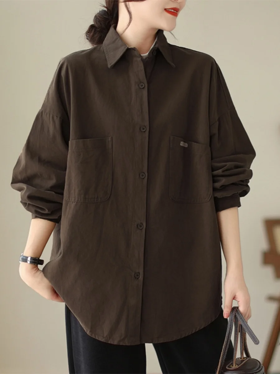 Повседневные хлопковые рубашки с однотонными лацканами в стиле ретро Гонконг