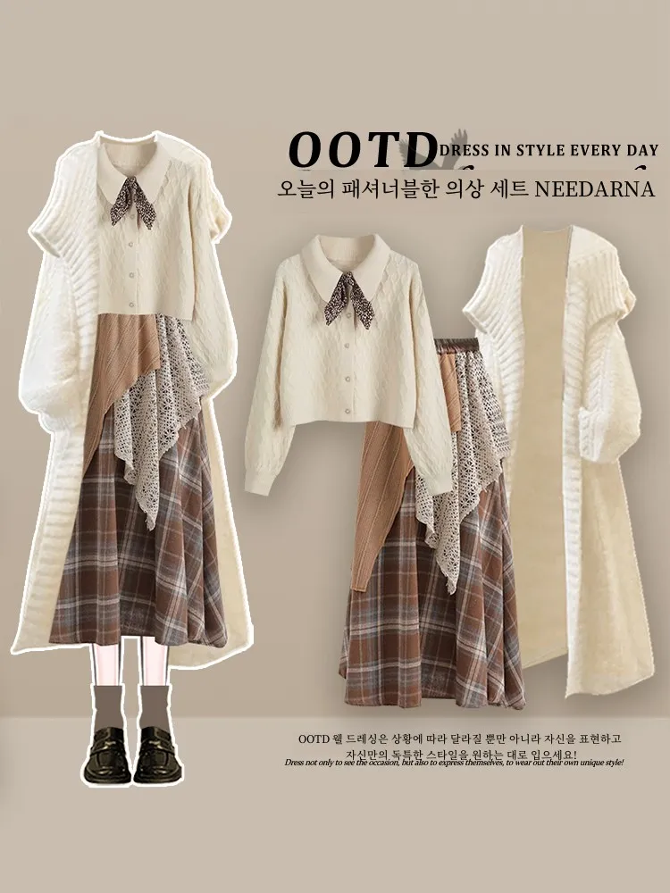 Зимняя корейская серия Miu Li Gas Wear Match Coat юбка Полный комплект High-Grade Sense Maillard Stop Dress