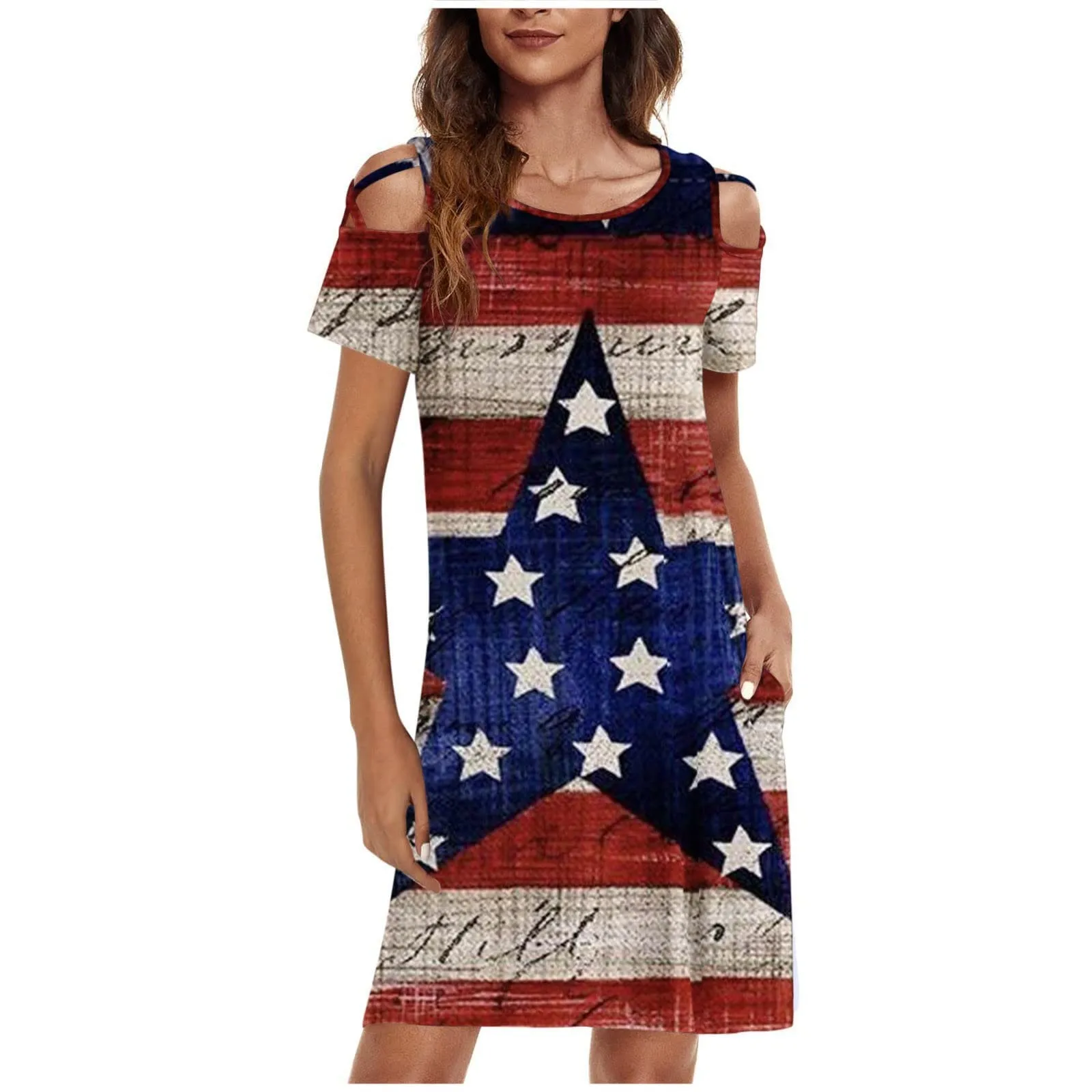 

Женское летнее платье с коротким рукавом и открытыми плечами