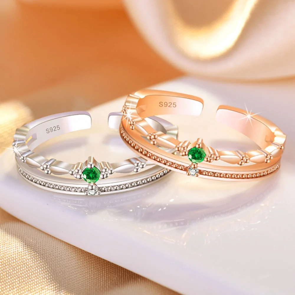 

Fashion Vintage Silver Gold Plated Couple Emerald Crystal Diamond Wedding Engagement Promise Jewelry Gifts Adjustable Rings