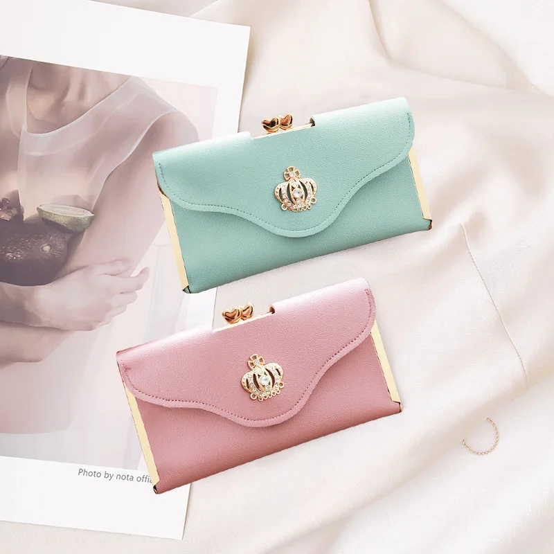 Crown Style Women Wallets Hasp Lady Moneybags Zipper Coin Purse Woman Envelope Wallet Money Cards ID Holder Bags Purses Pocket