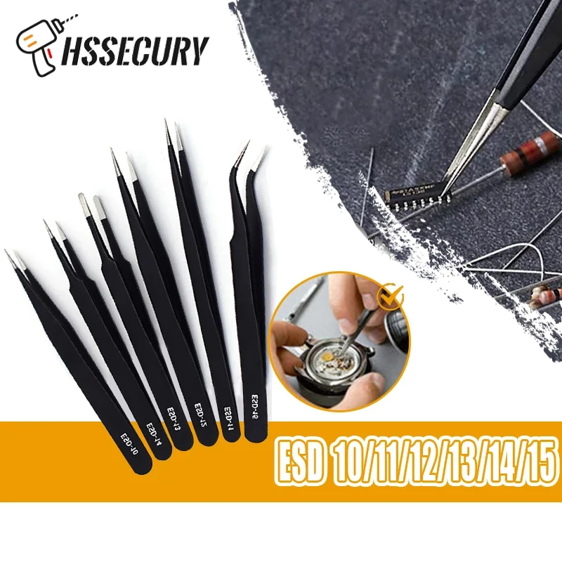 

ESD Anti-Static Stainless Steel Tweezers Precision Maintenance Industrial Repair Tweezer Curved Straight Tweezers Repair Tools