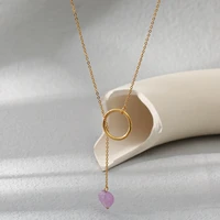 stainless steel waterproof fade color opal stone 18k real gold plated niche design high sense ladies pendant necklace