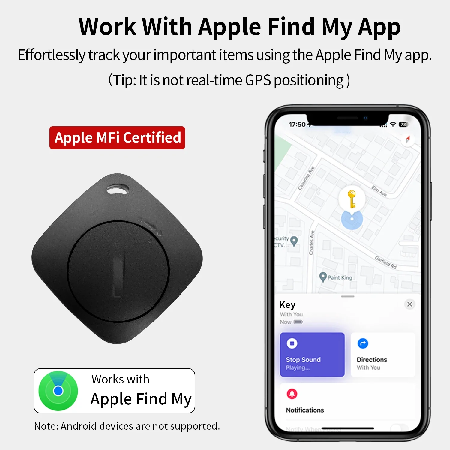 Фото Bluetooth-трекер для животных и предметов, совместимый с Apple Find My Global Network, умный AirTag для системы iOS, устройство для поиска ключей и автомобилей. №3