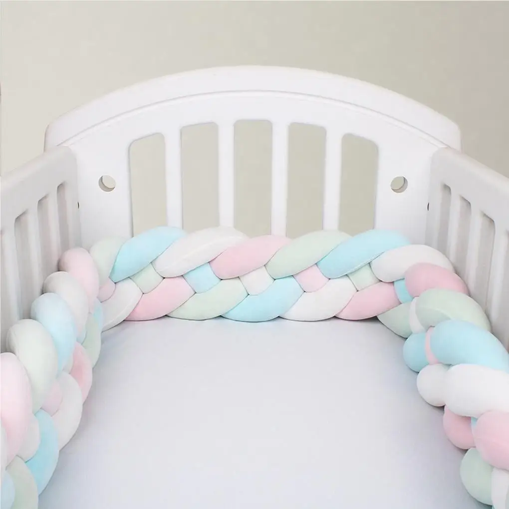 

Baby Bed Bumper Newborn Cotton Crib Arm Leg Head Fence Protector Nursery Cradle Pillow Braid Knot Cushion for Girls