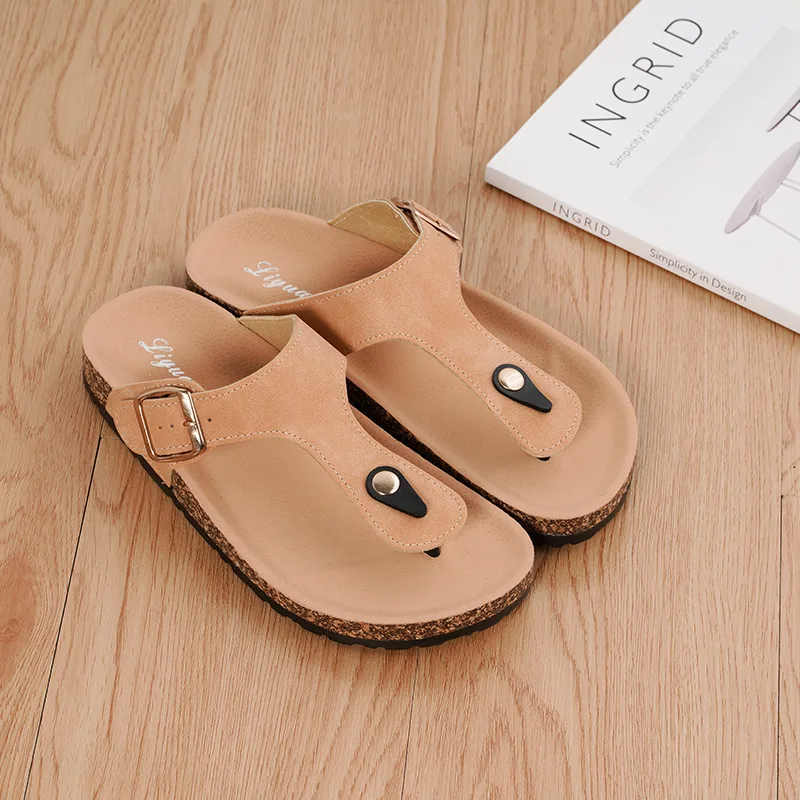 Women Slippers Beach Cork Shoes for Woman Casual Metal Decoration Buckle Non-slip Clogs Slides Female Slip on Flip Flops