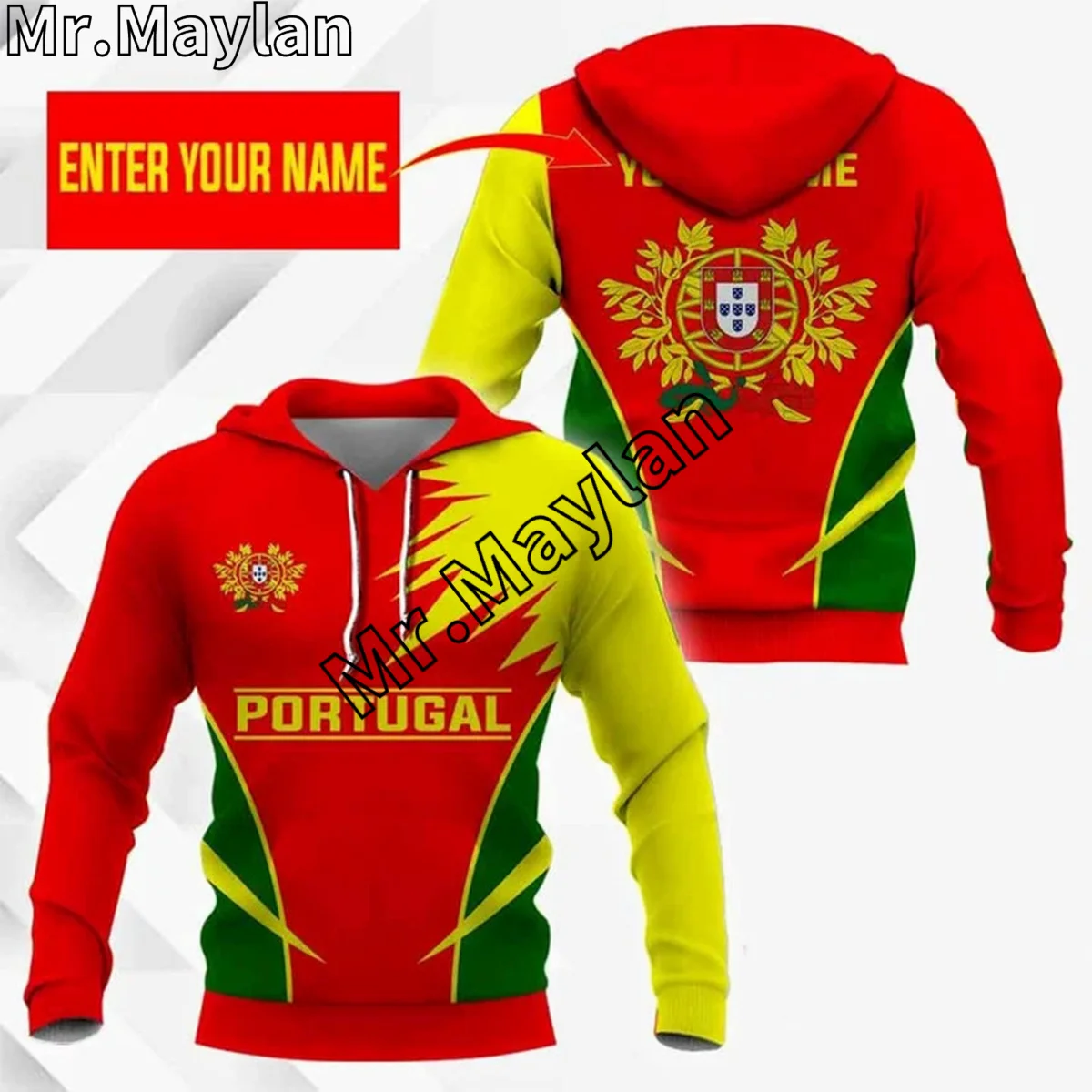 

Толстовка с 3D-принтом флага Португалии для мужчин и женщин, худи желтого, зеленого и красного цветов, уличная одежда, пуловер на молнии, повседневный спортивный костюм
