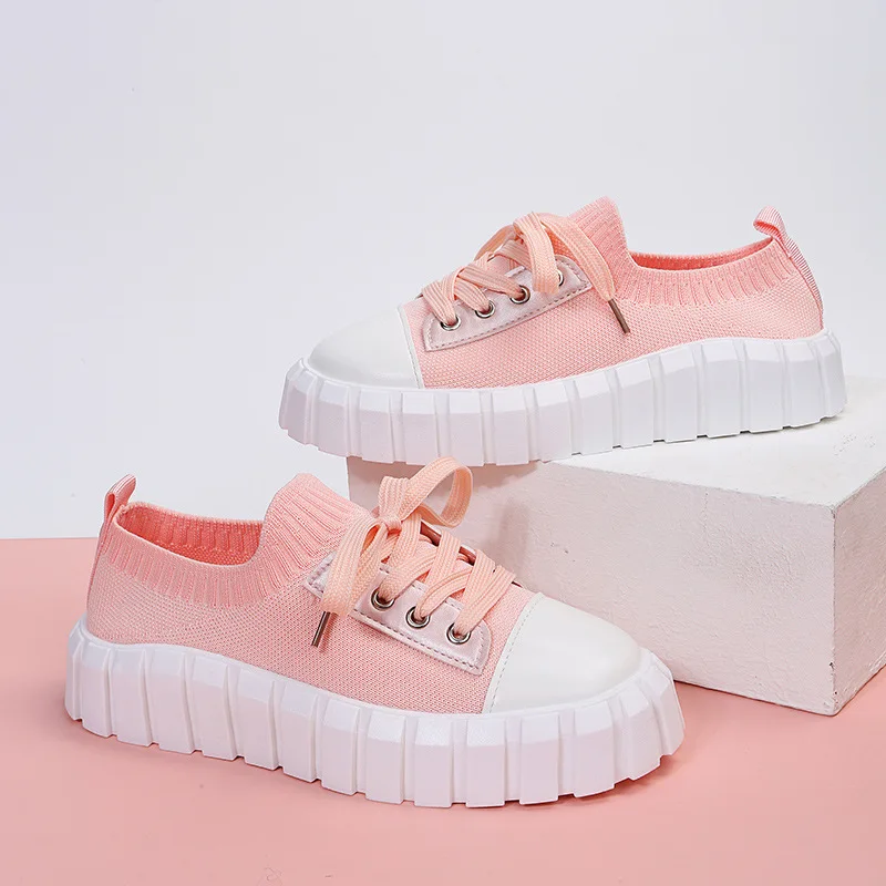 2022 New Spring Platform Sneakers Women Casual Breathable Sport Shoes Lace-up Loafers Ladies Red Sneakers Outdoor Running Shoes