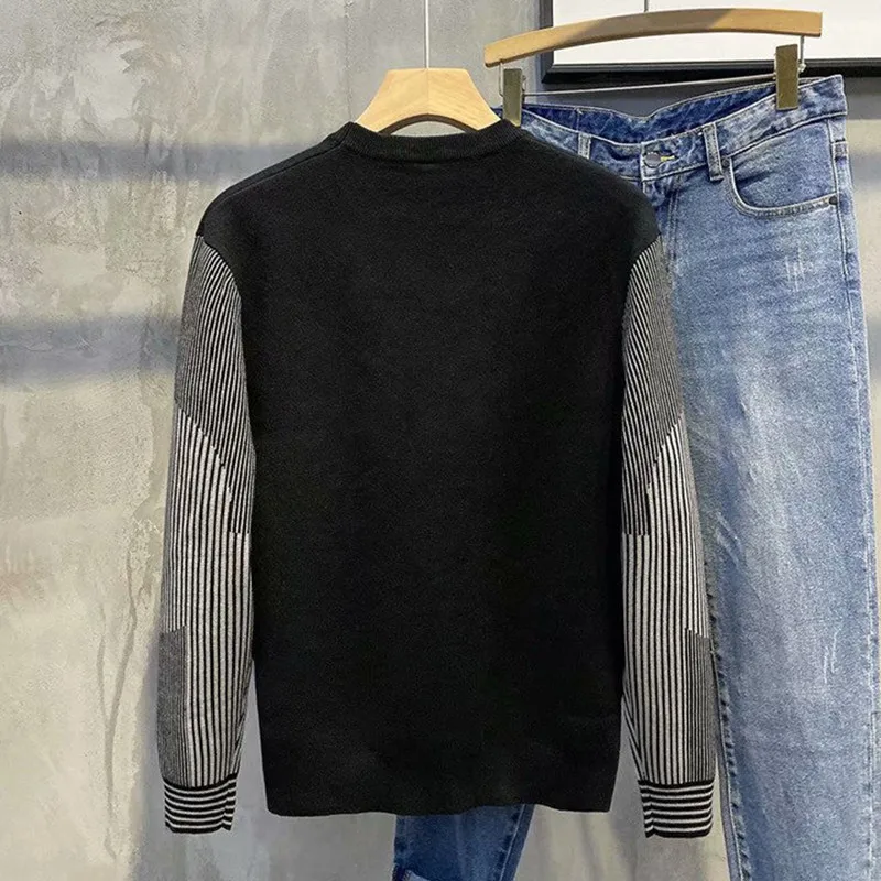 Men's Fashion Autumn Winter O-Neck Sweater Korean Man Casual Loose O-Neck Patchwork Knit Pullover Tops 2022 New Clothing Male
