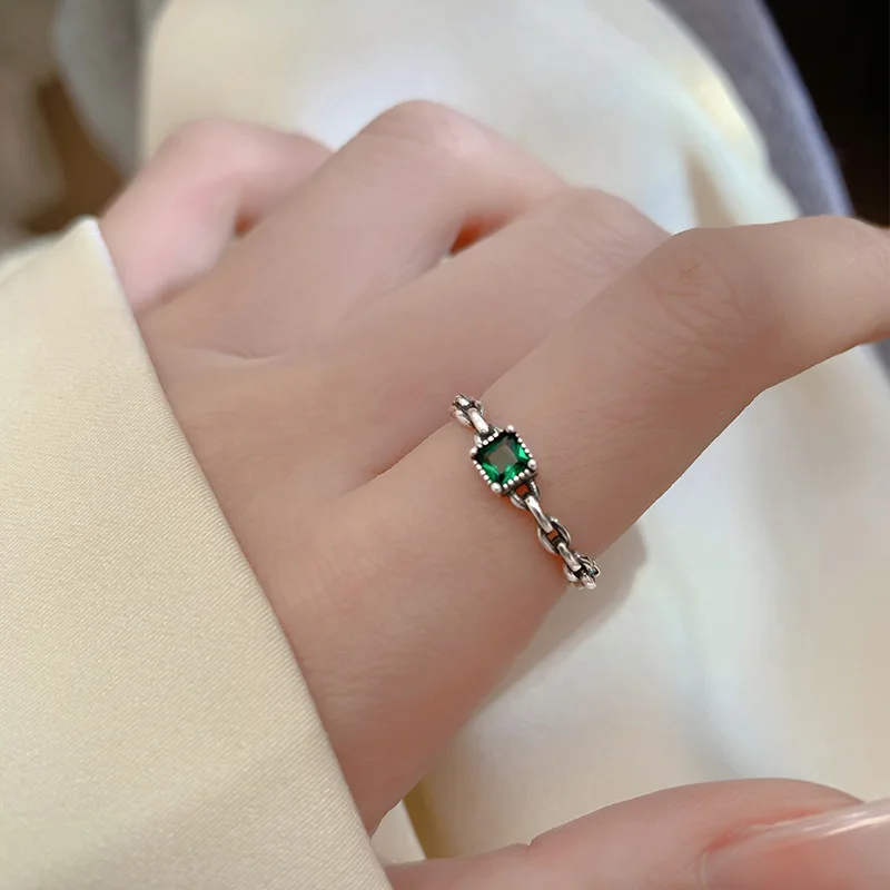 

925 Sterling Silver Vintage Punk Crystal Square Rings for Women Girls Party Wedding Jewelry New 2022 jz550
