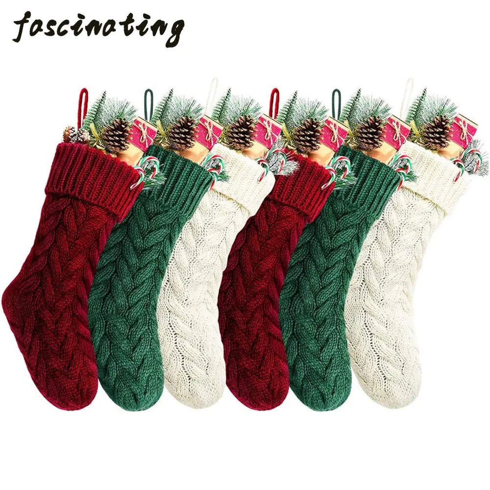 

46CM or 37CM Knitted Christmas Stockings Decoration Christmas Gift Bag Fireplace Decoration Santa Elk Socks Xmas Lovely Gift Bag