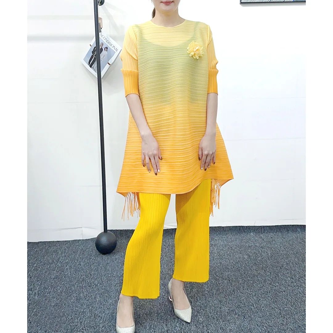 Плиссированные брюки D202 зимний костюм с градиентным принтом Свободный Топ