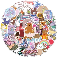 50 korean ins cute girl bear handbook stickers diy toys kawaii gift tags decorative scrapbooking waterproof sticker pack