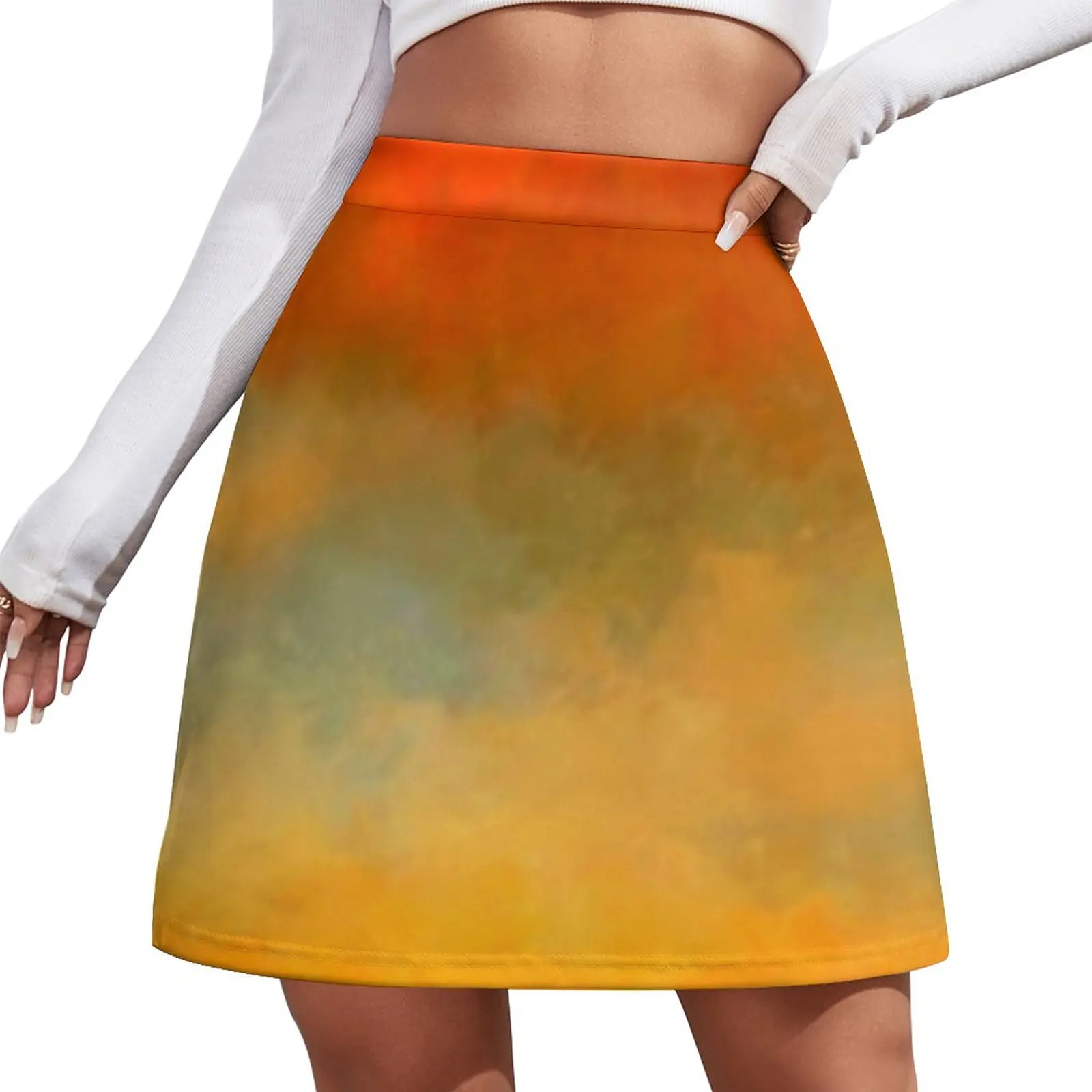 

Юбка-трапеция женская с абстрактным принтом, повседневная элегантная мини-юбка оверсайз, С закатом цветов, уличная одежда с художественным принтом, весна
