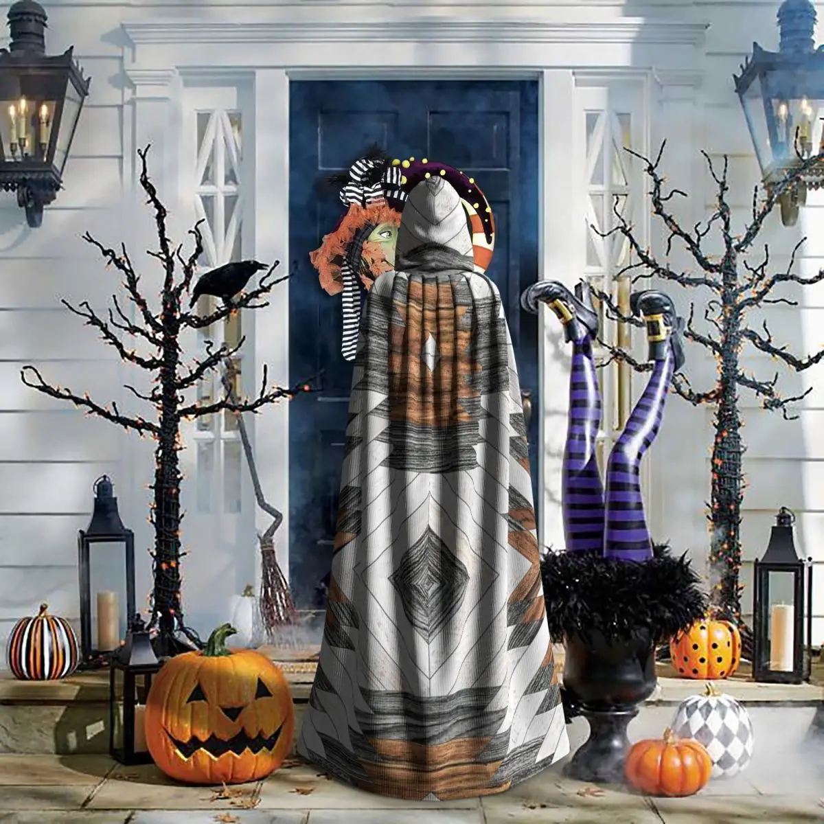 Городской племенной узор-ацтекская деревянная накидка с капюшоном на Хэллоуин