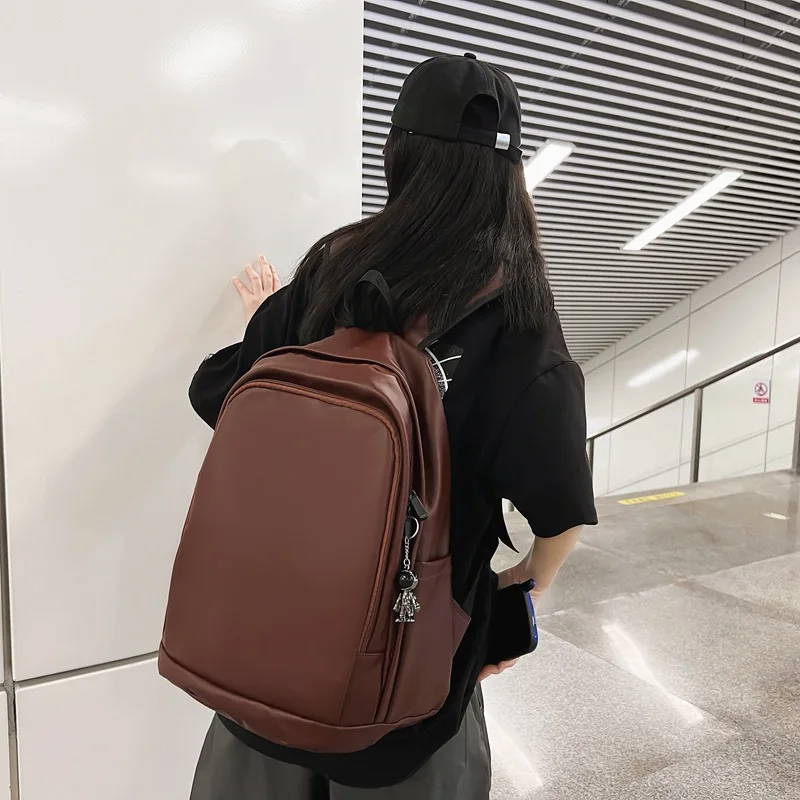 Simple Fashion Large Unisex school bag Soft Leather Big School backpack Waterproof Men's backpack Casual class bags for girls
