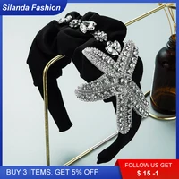 Silanda Fashion Women's Black Hair Band Korean Starfish Shaped Rhinestone Glass Drills Draped Headband Retro Hair Accessories