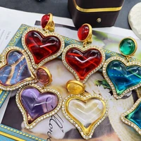 exaggerate heart earrings clip rhinestone four colors statement drop dangle jewelry