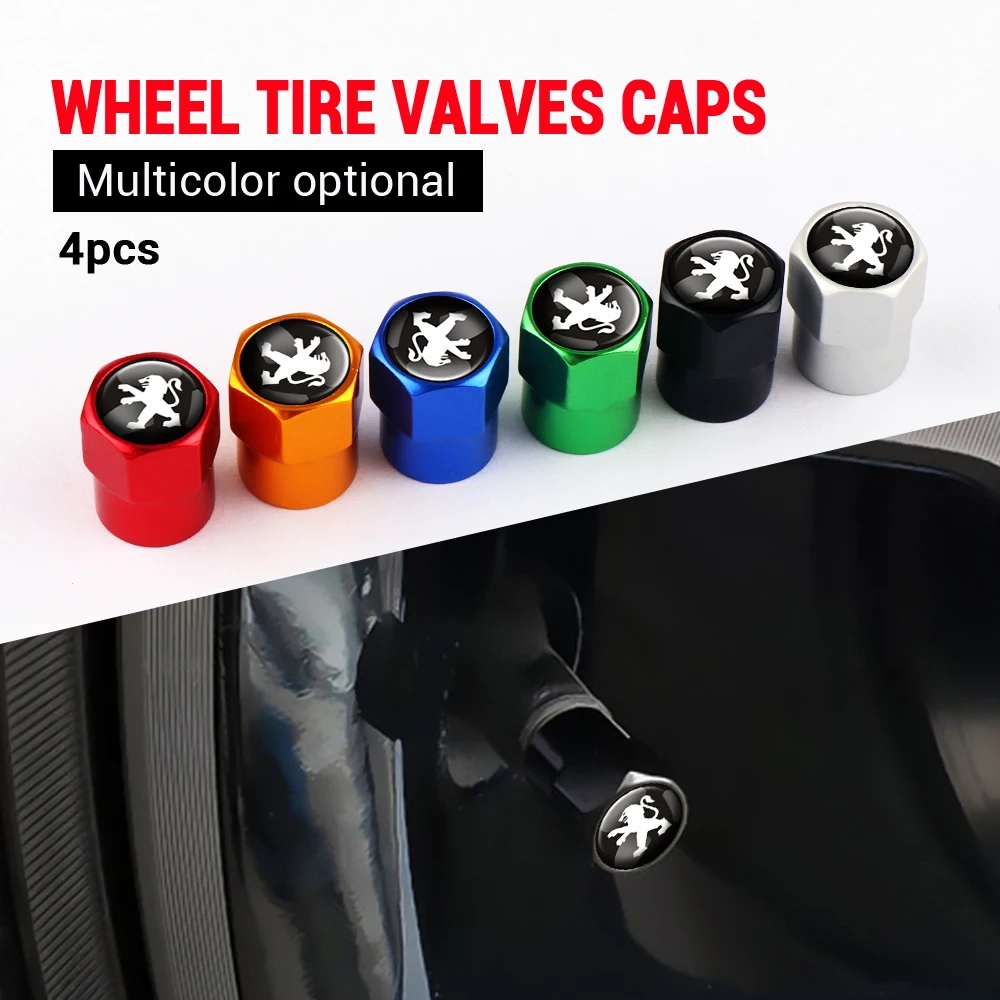 

4PCS Car Logo Wheel Tire Valve Stem Caps Covers Accessories For Peugeot 206 207 208 306 307 308 508 106 107 108 2008 3008 5008