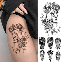 waterproof temporary tattoo sticker lion crown rose wolf tiger clock line flash tatto women men arm body art fake tattoos animal