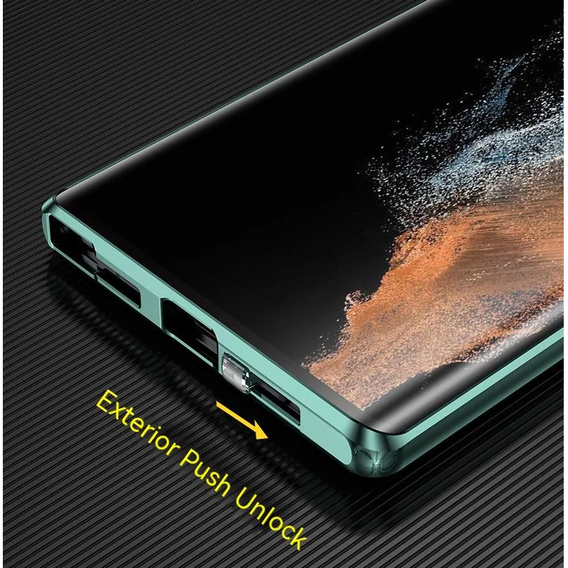 Metal Magnetic Case For Samsung Galaxy S23 S22 S21 Ultra 360° Full Camera Encirclement HD Glass Magsafe Screen Prevention Cases