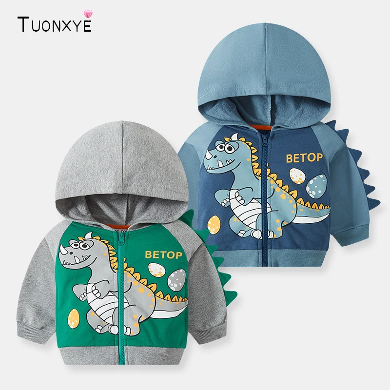 

TUONXYE Autumu Boys Long Sleeves Hoodie Coats Cartoon Cute Dinosaur Pattern Zipper Cotton Soft Pocket Warm Children's Clothes