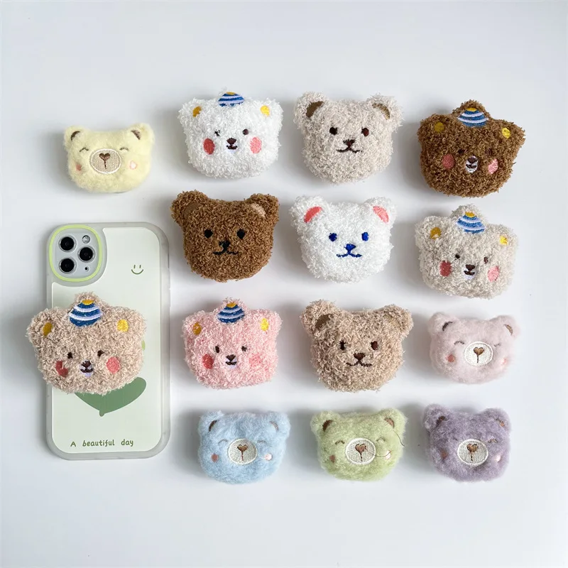 Зимний теплый плюшевый медведь кукла Универсальный держатель для телефона Griptok поддержка смартфона ручка Tok Портативная Складная розетка на палец