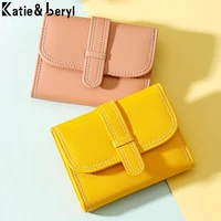 simple solid color mini women card holder soft pu leather clutch wallet ladies clamshell design short money coin purse female