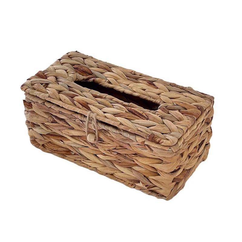 

Ins Water Hyacinth Woven Tissue Box Rattan Woven Lid Sanitary Paper Box Household Living Room Pumping Paper Box Storage