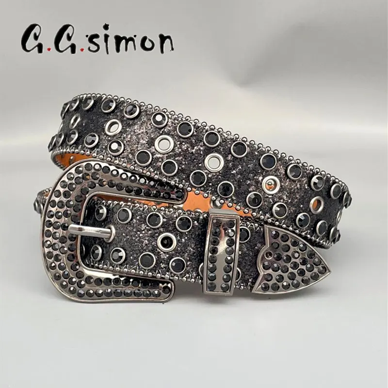 GGSIMON Western Rhinestones Belts For Women Man Diamond Crystal Studded Bling Bling Y2K Belt Cowboy Cowgirl For Punk Jeans