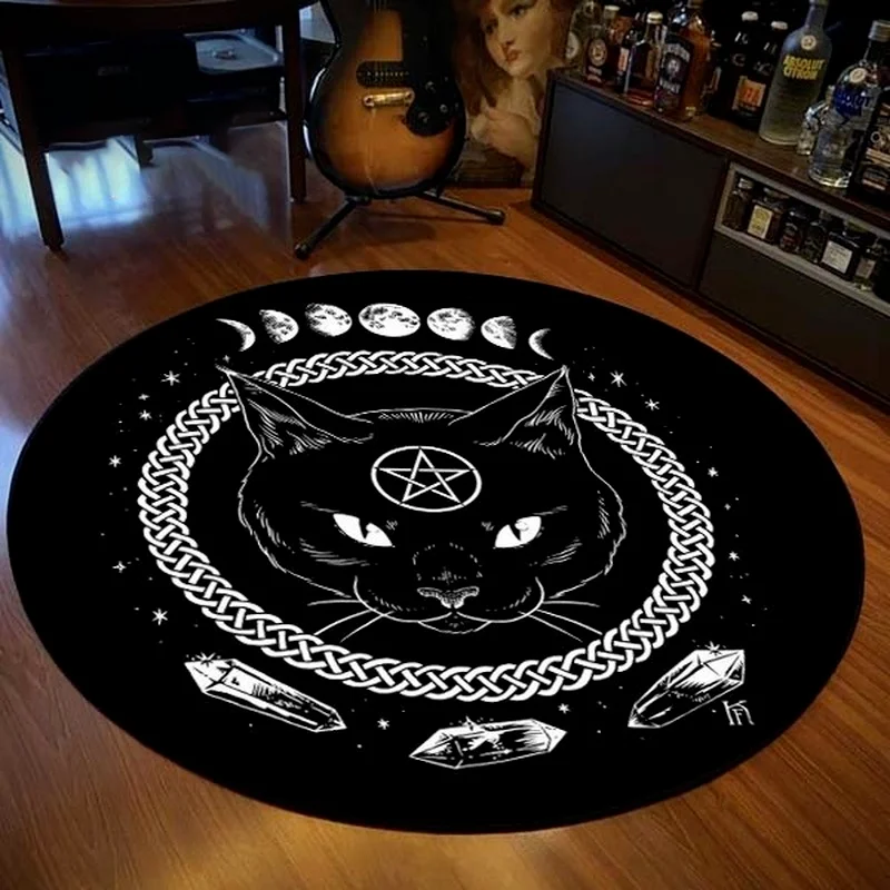 

Atheist Living Room Mat Rug Satanic Decoration Home Impaled Cat Throne Bath Personalized Black Carpet Goat Carpet Round Mat Area