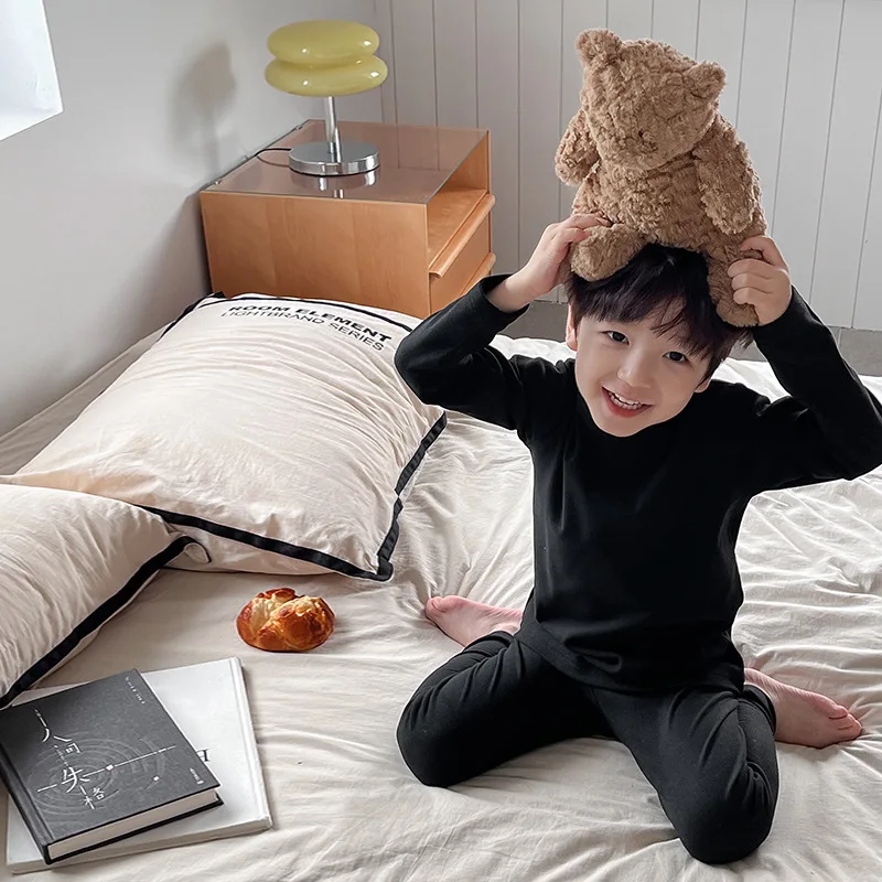 

Детские пижамы 2023, зимний комплект детского нижнего белья с круглым вырезом, бархатная домашняя одежда для мальчиков и девочек, повседневный удобный комплект из двух предметов